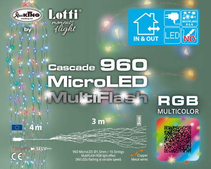 Cascata 960 MicroLED RGB 16x60 H300cm Luci di Natale