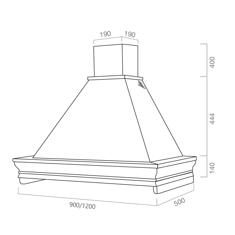 Cappa cucina rustica bianca CLASSICA con cornice in legno colore corda cm 120