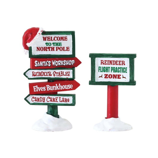 Lemax North Pole Signs Set Of 2 - Set di 2 segnali del Polo Nord fantasia 2 per villaggio di Natale