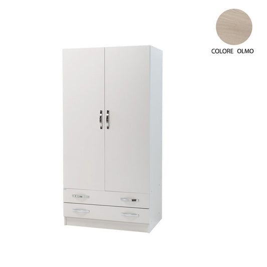 Armadio 2 ante e 2 cassetti cassa Bianco frontale olmo Cm 91x52xH 210