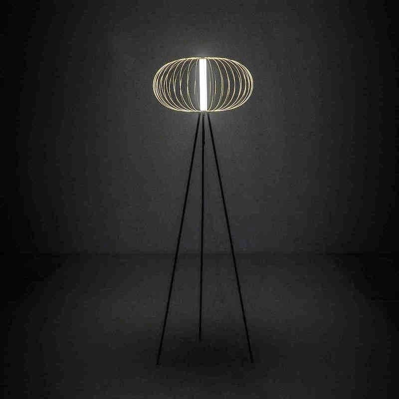 Lampada da terra a  Led  paralume in acciaio ottone lucido 50x50xh.150 cm