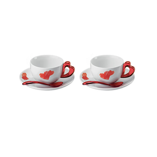 Set 2 Tazzine Caffè con Piattini e Cucchiaini Love Rosso Guzzini