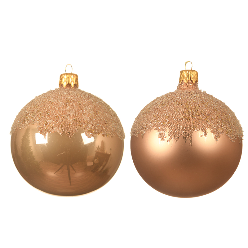 Pallina di natale colore oro rosa assortite con top ricoperto di glitter Ø8 cm