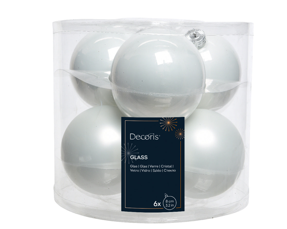 Box da 6 palline di Natale colore bianco ø 8 cm