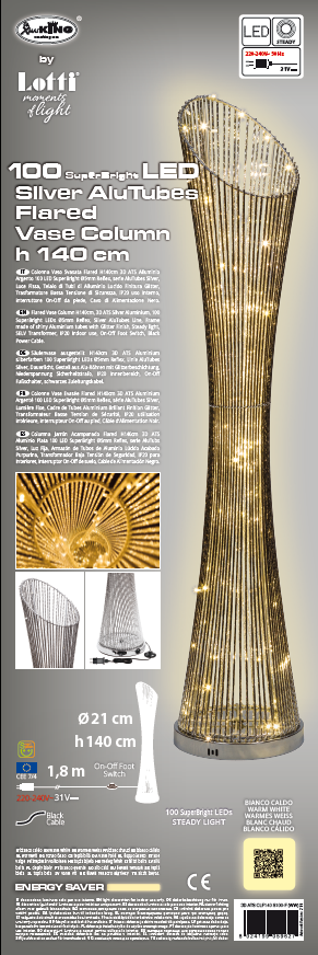 Colonna Flared ATS Silver 100 LED H140cm Luci di Natale