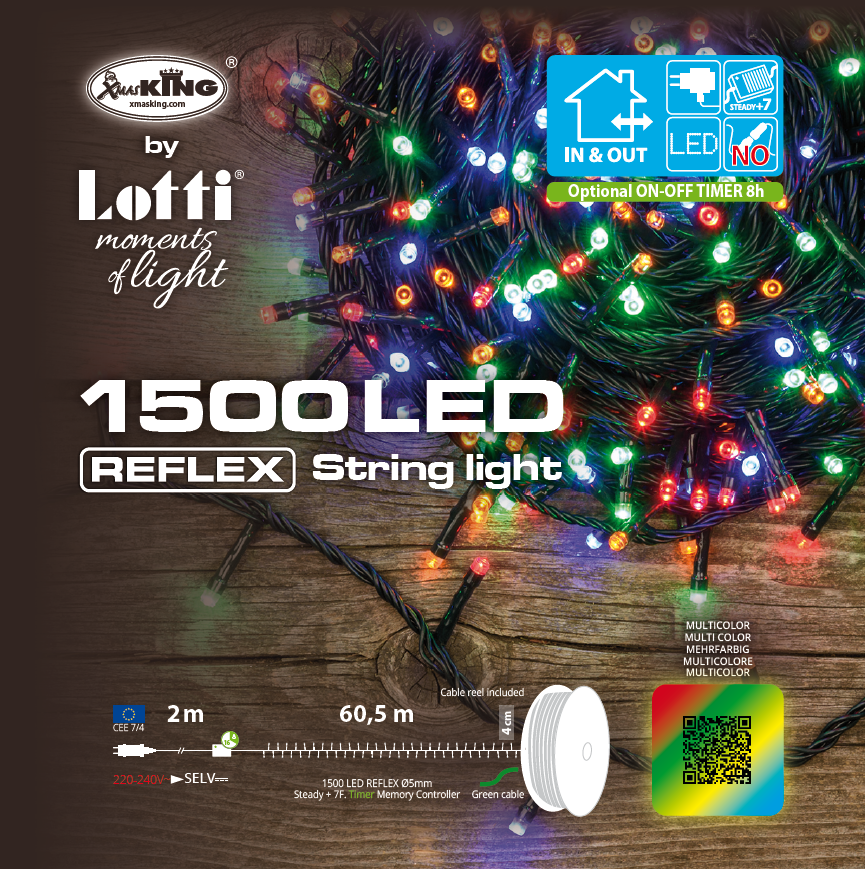 Catena lineare TLE 1500 LED MULTICOLOR 2+60,5m in bobina Luci di Natale