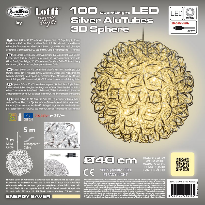 Sfera ATS Silver 100 LED Ø40cm Luci di Natale