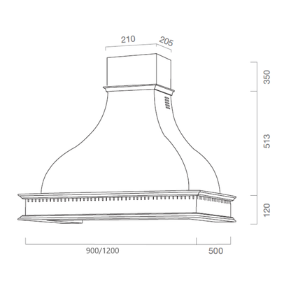 Cappa cucina rustica bianca FAMILY con cornice in legno intarsio cm 90