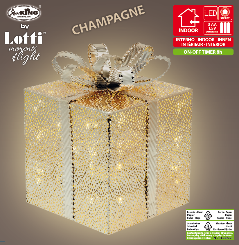 Pacco Regalo VPM Champ. 3AA 20x20xH25cm Luci di Natale