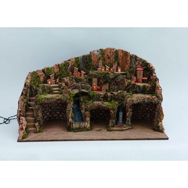 Presepe napoletano con luci e cascata CM.80X50X45