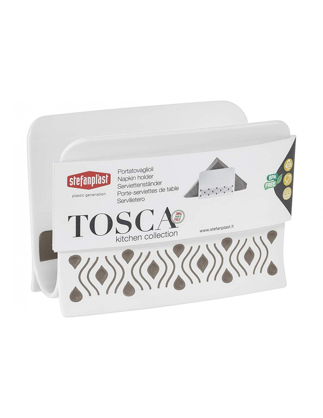 Portatovaglioli elegante in bianco e tortora di Stefaniplast, misura 7,5x15,5cm (55350).