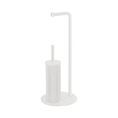 Piantana WC con portascopino e portarotolo, altezza 56 cm, colore bianco.