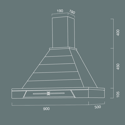 Cappa aspirante JINNY in acciaio inox silver e cornice in legno intarsio colore cenere cm 90