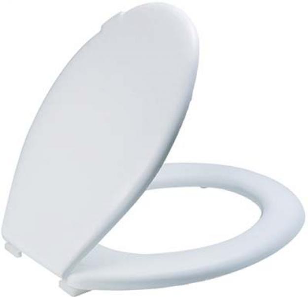 Comodo e resistente sedile WC Everest in termoplastica bianco di Saniplast, dalle misure cm 37,3x46,7