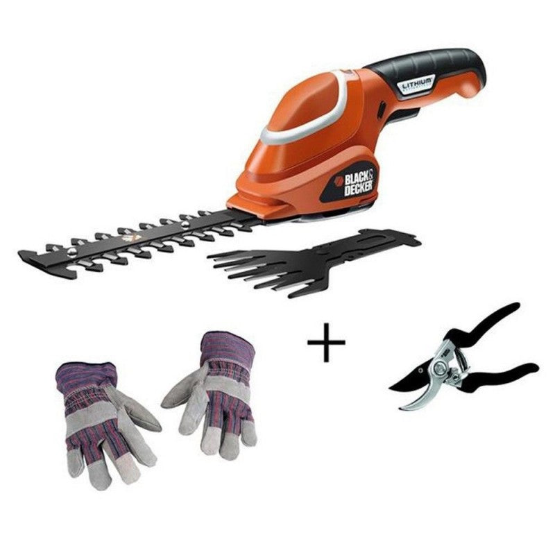 Kit tagliasiepi a batteria guanti e cesoie da giardinaggio Black and Decker