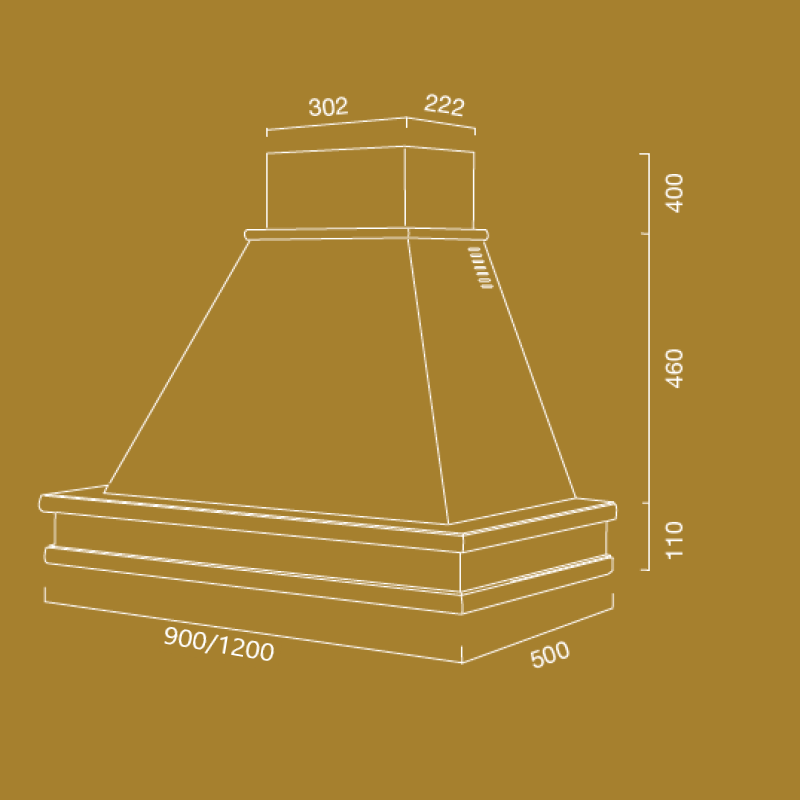 Cappa aspirante SYENE in acciaio inox bianco e cornice in legno colore noce evita  cm 90