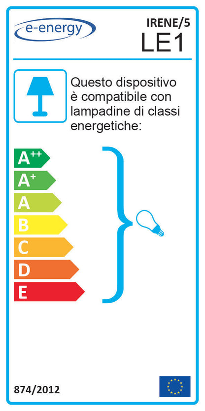 Lampadario con 5xE14, Montatura Marrone e Vetro Nuvolato