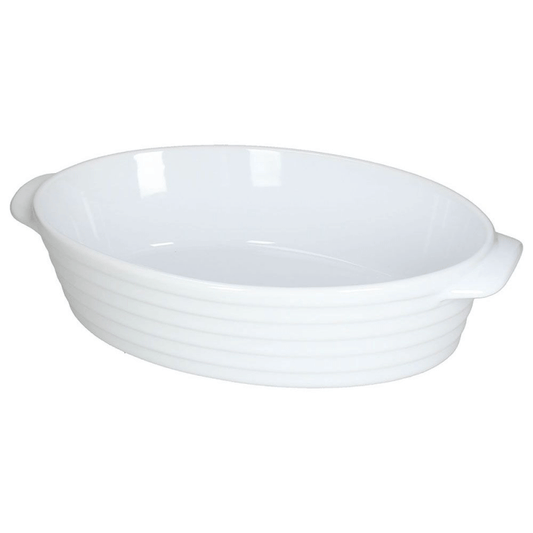 Pirofila Ovale 34x22 H8,5 Rings Stoneware Bianco