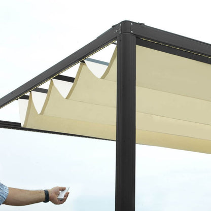 Gazebo pergola nero 3x4x2,5H mt con copertura elettrica scorrevole