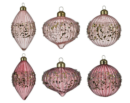 Pallina Di Natale Decoris Vetro Glitterato Rosa 8Cm Assoriti