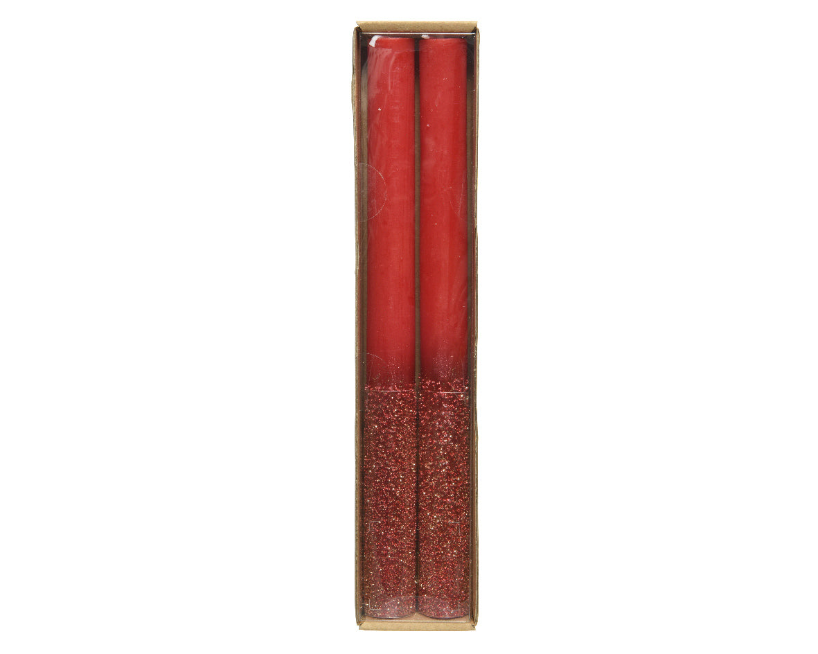 Candele colore rosso con glitter H 25 cm