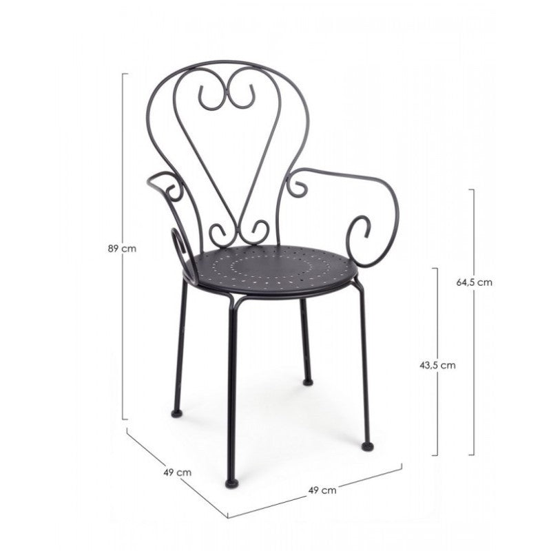 Sedia Da Giardino Con Braccioli In Acciaio Antracite Etienne 49X49X H89 Cm