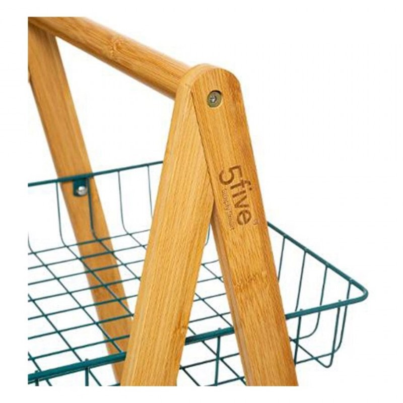 Carrello da cucina moderno in bamboo tre ripiani Petrolio con ruote 54,5x35,5x h88 cm