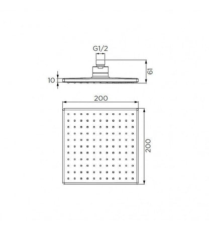 Soffione serie Windjet Quadro a un getto, cromato.