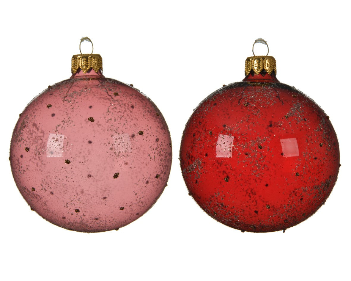 Pallina di Natale rosso o rosa con glitter  assortite decori natale cm 8