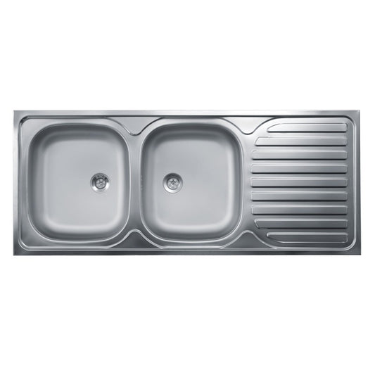 Lavello cucina due vasche con gocciolatoio dx acciaio da appoggio 50x120 cm