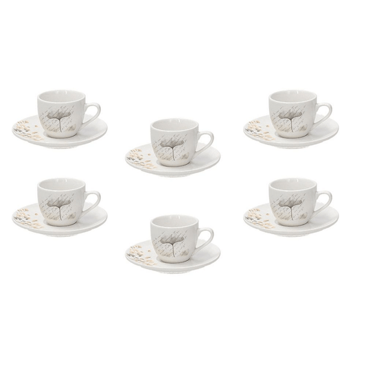 Confezione 6 Tazzine da caff&egrave; con piattino 80 cc Poesia Porcellana Beige