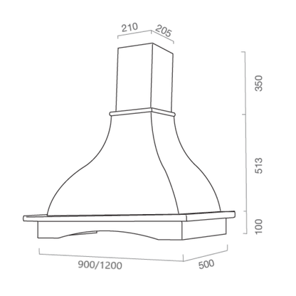 Cappa aspirante PROVENZA in acciaio inox bianca e cornice in legno colore tabacco  cm 120