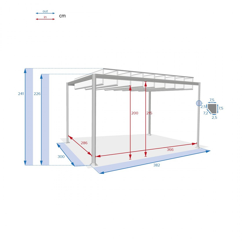 Gazebo Belize 3,8 x 3 m antracite con tetto apribile in alluminio