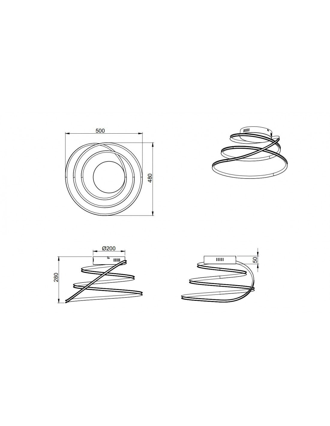 Plafoniera Design Vortice Cromo Led Dimmer 4000k Bologna Trio Lighting