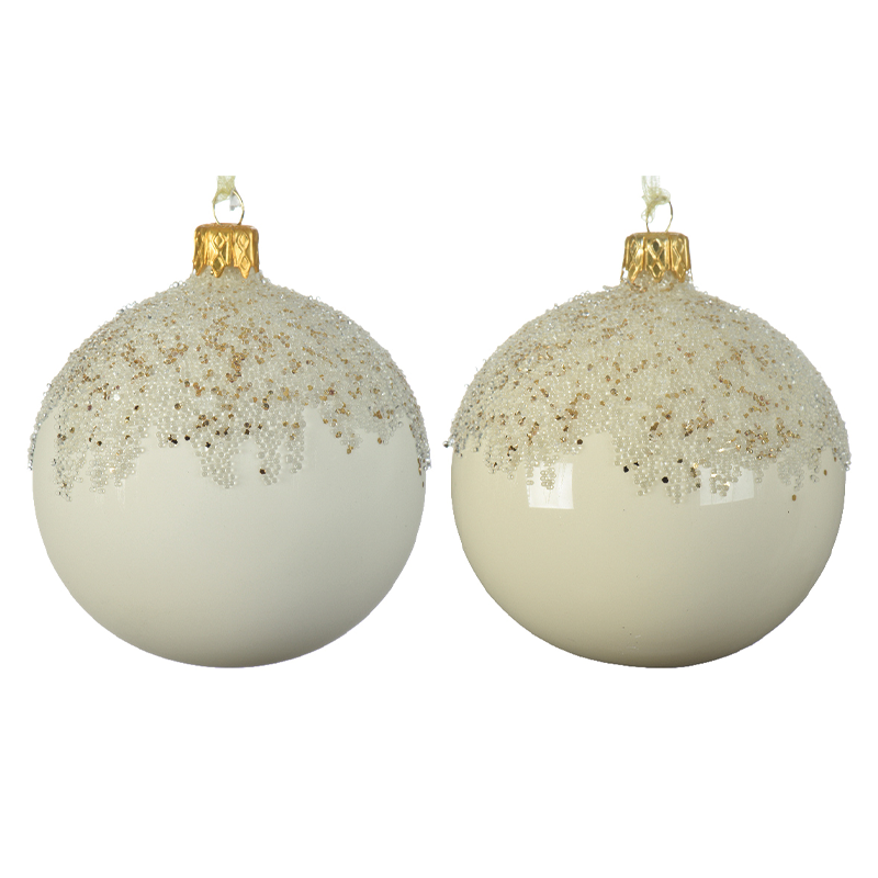 Pallina di Natale colorazione bianca latte decorata la parte superiore con glitter Ø8 cm