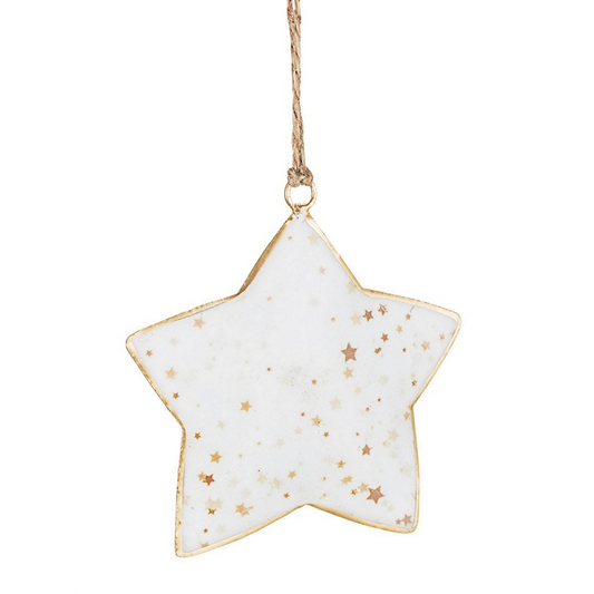 Pendaglio Stella bianco decorato con stelle oro H10cm