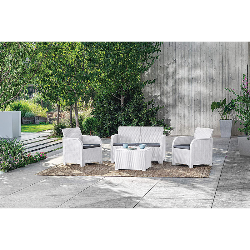 Keter Set 2 Poltrone + Divano + Tavolino contenitore ROSALIE LOUNGE bianco