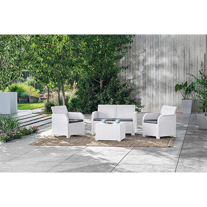 Keter Set 2 Poltrone + Divano + Tavolino contenitore ROSALIE LOUNGE bianco