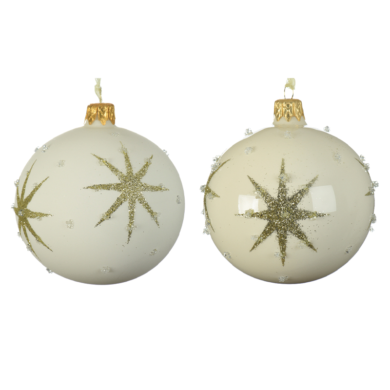 Pallina di Natale colorazione bianco panna assortita con stella in rilievo Ø 8 cm