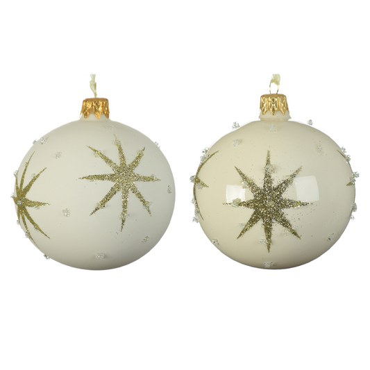 Pallina di Natale colorazione bianco panna assortita con stella in rilievo Ø 8 cm