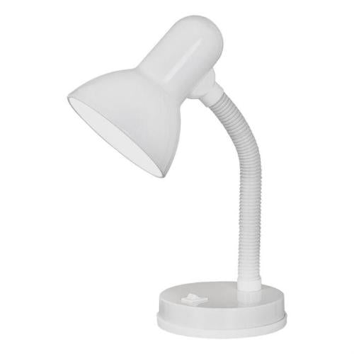 Lampada da tavolo orientabile per studio, lettura e ufficio con attacco E27 Basic, colore bianco.