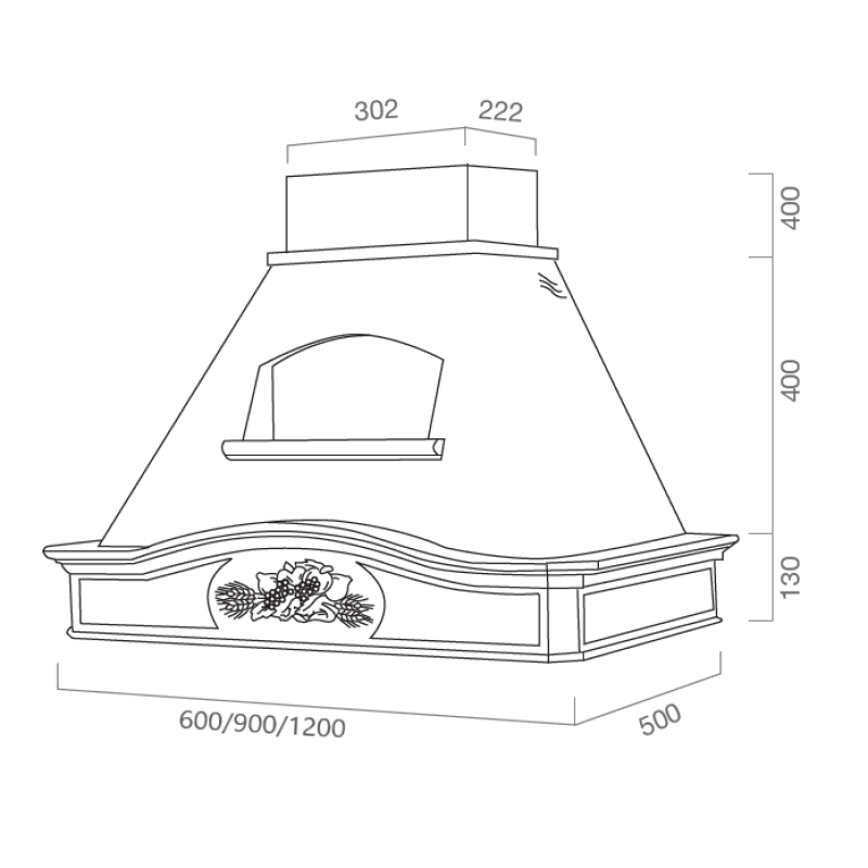 Cappa aspirante DÉSIRÉE in acciaio inox bianco e cornice in legno intarsio colore corda cm 120