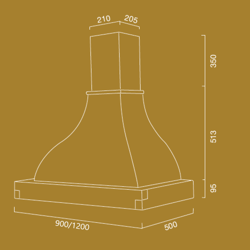 Cappa aspirante LALLA in acciaio inox bianca e cornice in legno colore tabacco cm 120