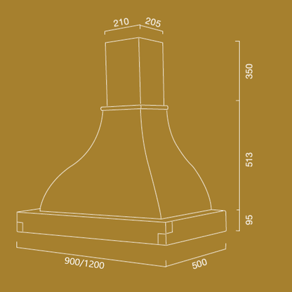 Cappa cucina rustica bianca LALLA con cornice in legno colore tabacco cm 120