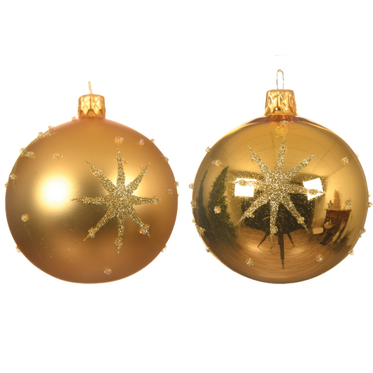 Pallina di Natale colorazione oro assortita con stella in rilievo Ø 8 cm