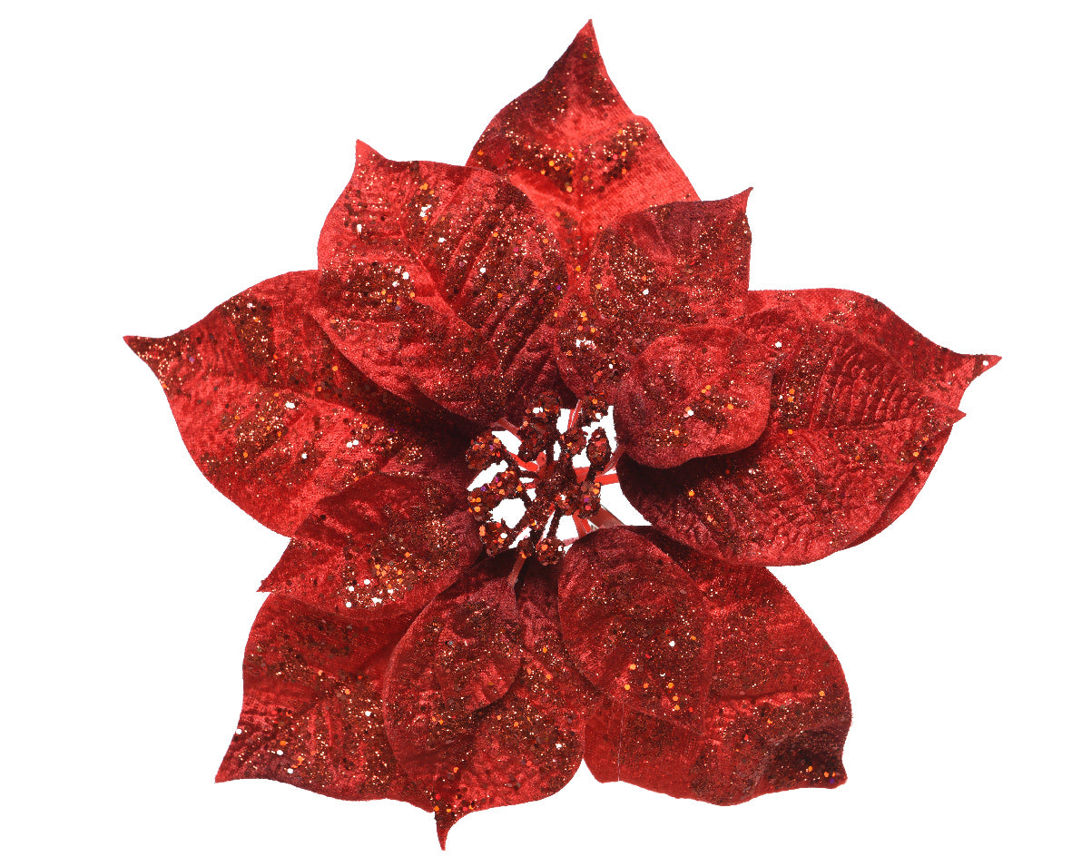 Poinsettia su clip glitterato – 26x26x7 cm