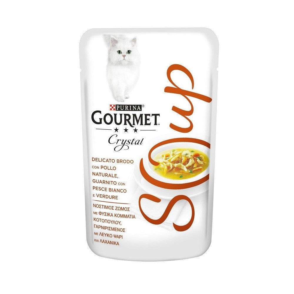 Gourmet Crystal Soup con pollo, pesce bianco e verdure Purina 40 grammi