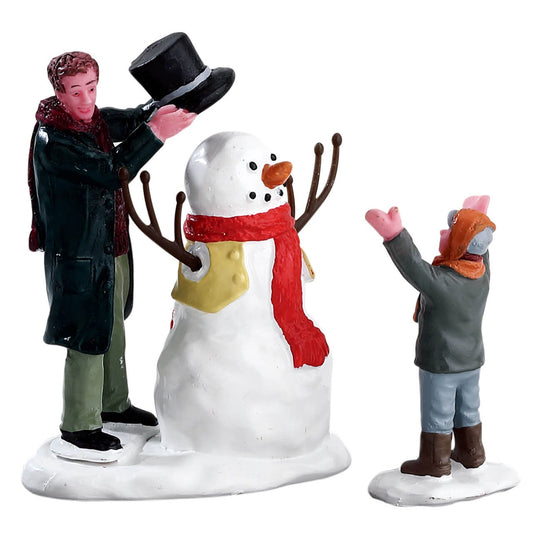 Lemax Sharp-Dressed Snowman Set Of 2 - Set di 2 pupazzi di neve elegantemente vestiti per villaggio di Natale