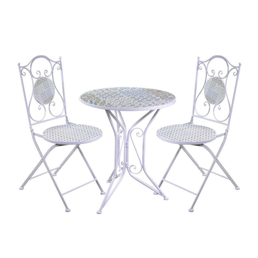 Tavolo in ferro battuto con mosaico e sedie