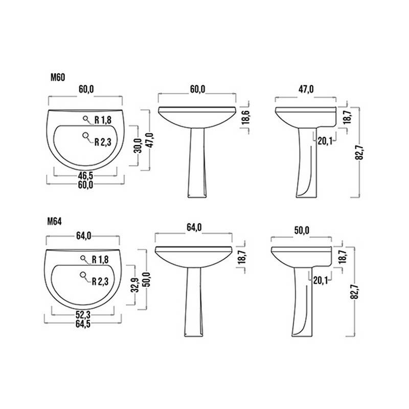 Lavabo sospeso "Felce" in ceramica, largo 60 cm.